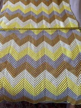 Handmade Crochet Chevron Zig Zag Throw Blanket Yellow Grey White Brown